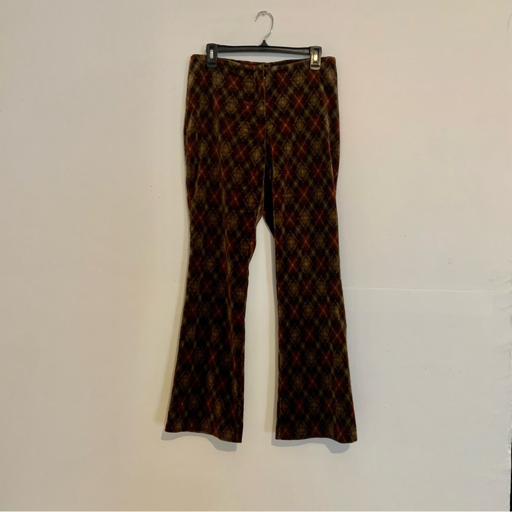 Velvet Flared Plaid Pants
